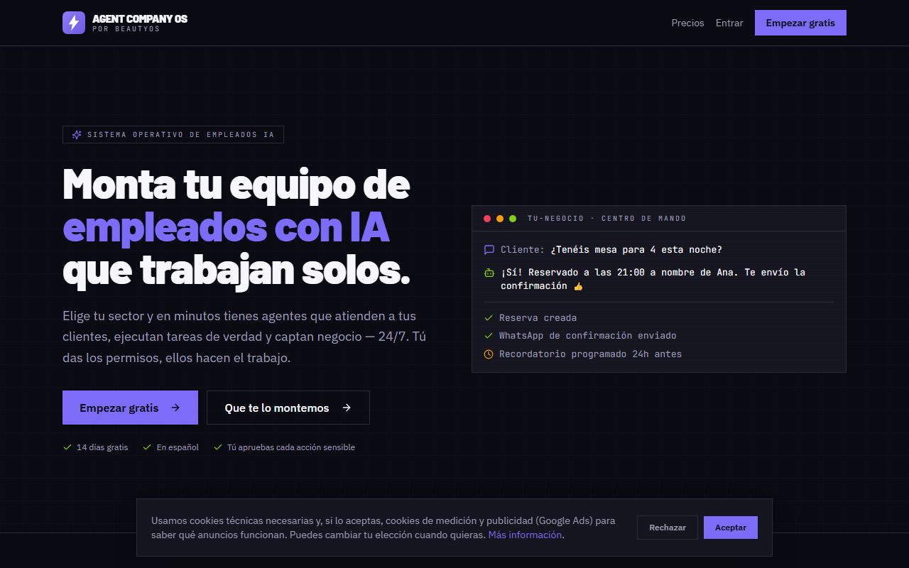 Plataforma Agent Company OS: empleados con inteligencia artificial para negocios