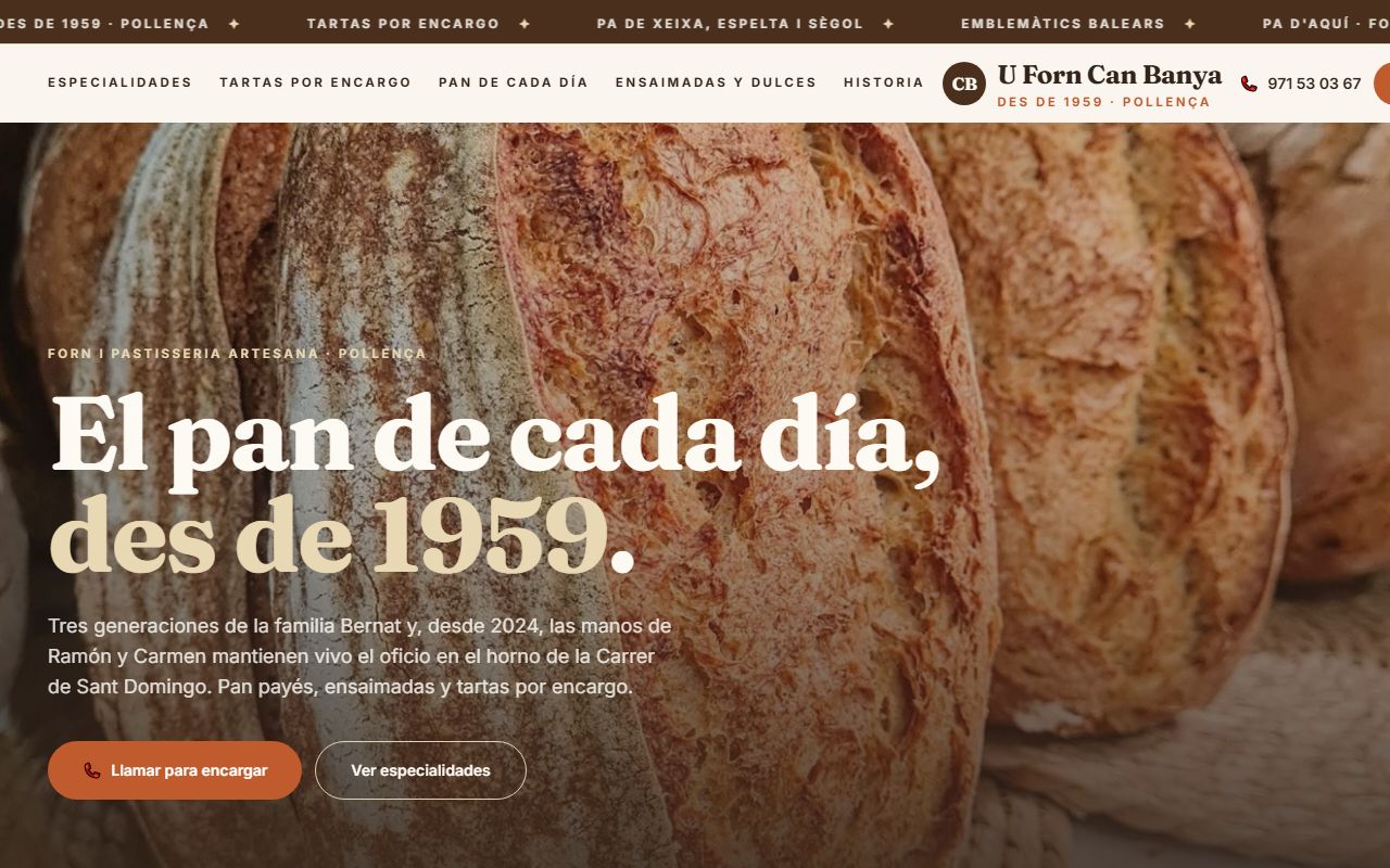 Web de U Forn Can Banya, panadería artesana en Pollença desde 1959